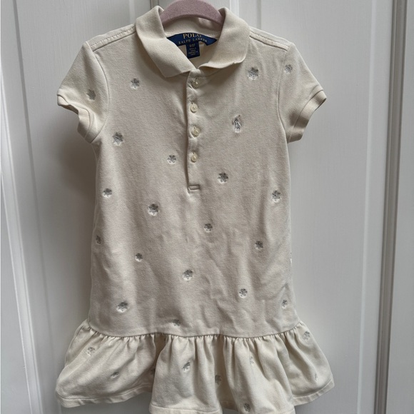 Ralph Lauren 3T Cream Snowflake Short Sleeve Polo Collared Dress - Picture 1 of 6